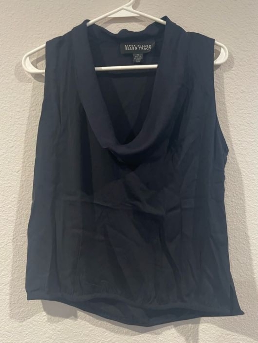 Linda Allard X Ellen Tracy Vintage Womens Midnight Navy Silk Flowy Blouse Size 4